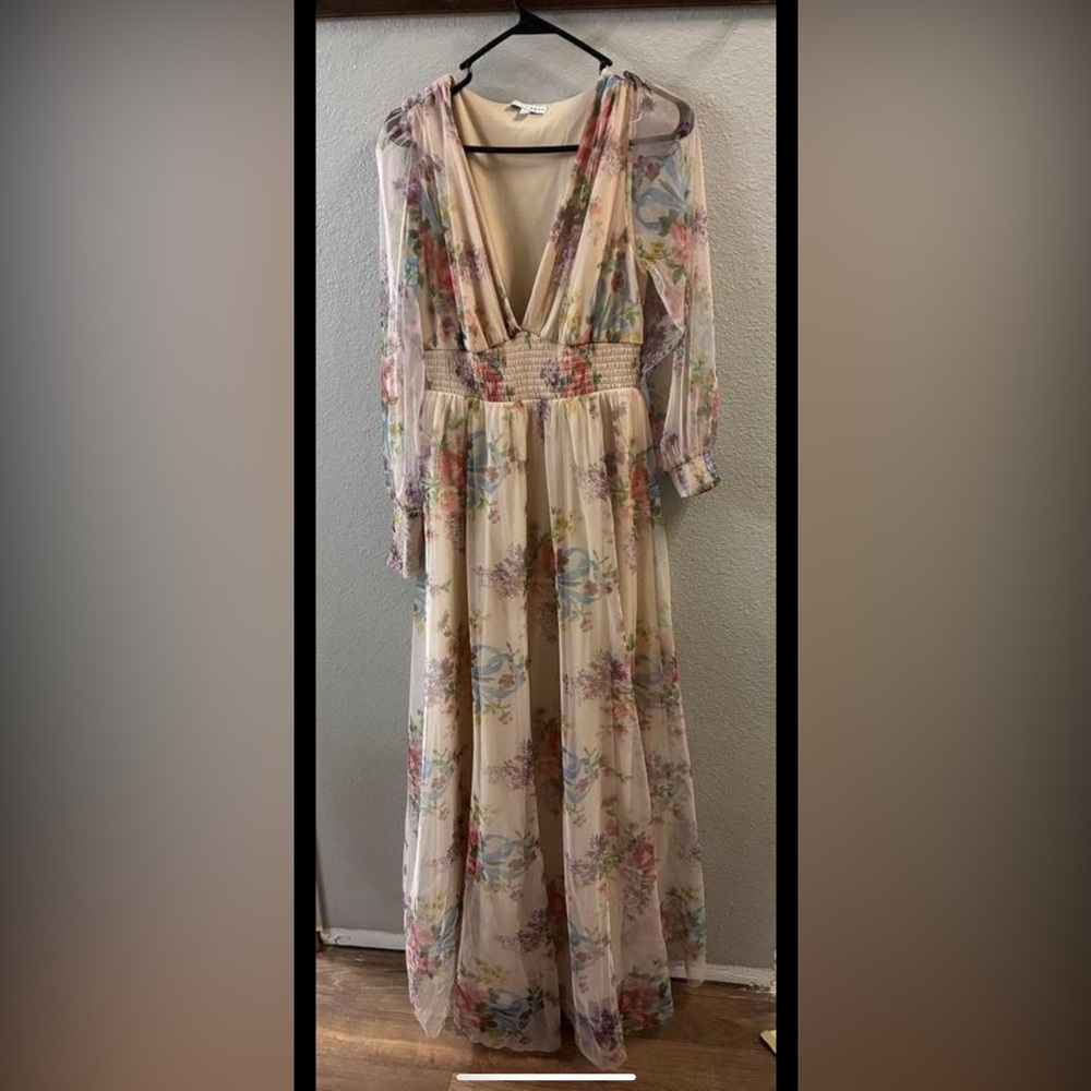 Baltic Born Cream Smocked Maxi Dress with Bishop Sleeves
